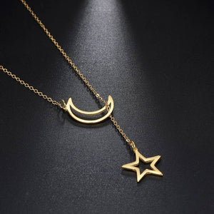 Moon Star Charm Lariat Y Necklace in 925 Sterling Silver