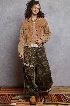 Pocket front button down distressed hem corduroy jacket