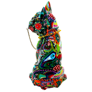 Painted Flower French Bulldog with Necklace - 8" Tall