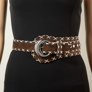 Cross Stitch Trim Vegan Leather Belt
