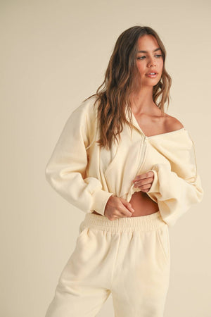 Cozy Fleece Oversized Crop Full Zip Hoodie