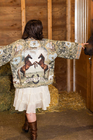 Born to Run Pixie Duster Crop Kimono w/ Horse & Flower Print