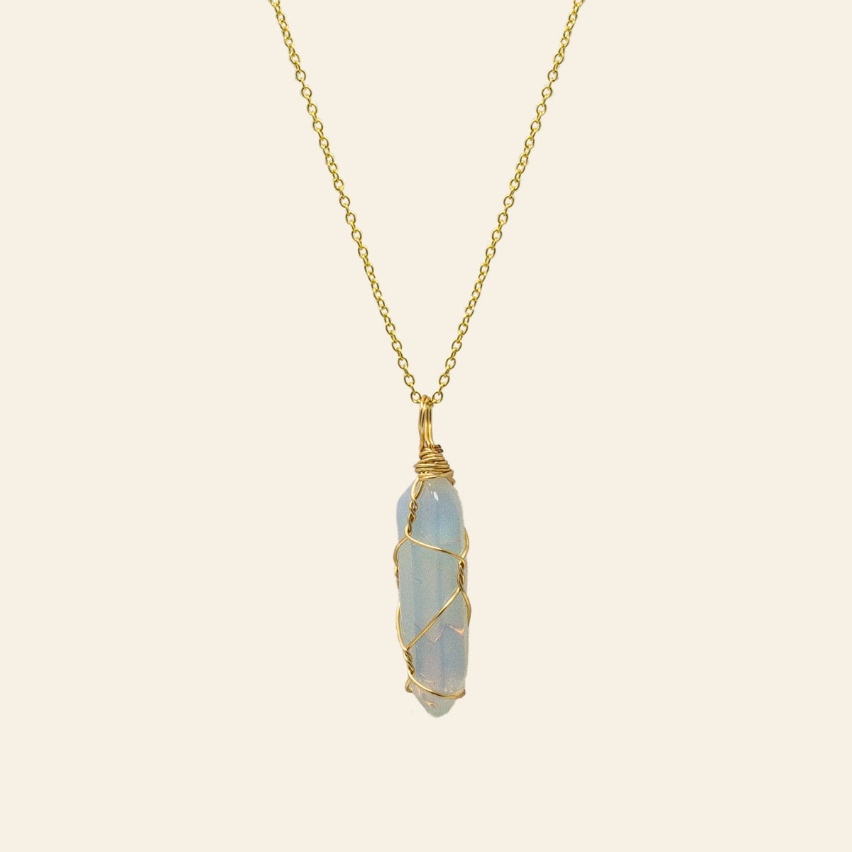 Wire Wrapped Crystal Point Necklace - Gold