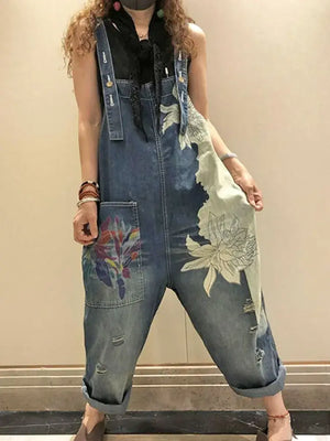 Hand Painted Bleached Denim Overalls