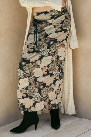 Floral-Print Mesh Fitted Maxi Skirt