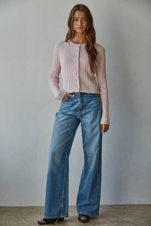 Knit Cable Sweater Cotton Button Down Cardigan