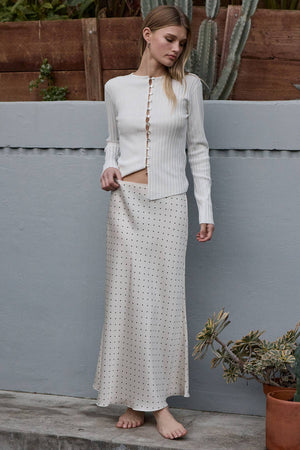Polka Dot Satin Midi Skirt
