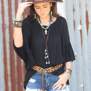 Genuine Leather Lasso Necklace with Turquoise Accents
