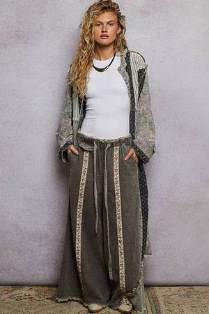 Long sleeve patchwork contrast denim duster