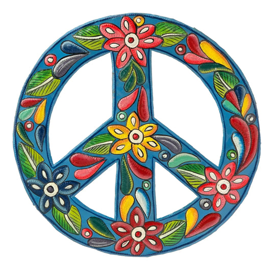Painted Blue Floral Peace Sign