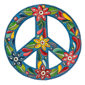 Painted Blue Floral Peace Sign
