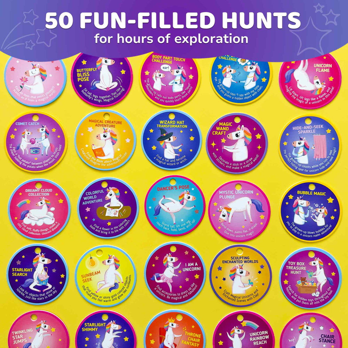 Unicorn Scavenger Hunt Game for Kids - 50 Activity Cards