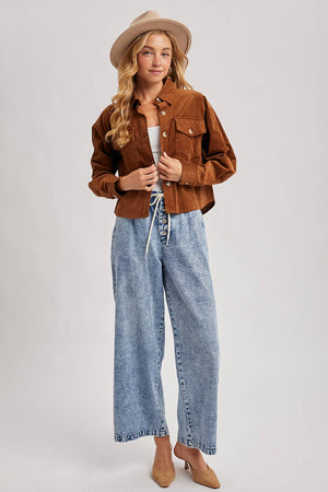 CORDUROY CROPPED BUTTON DOWN SHIRT JACKET