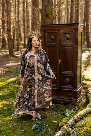 Lionheart Bohéme Slip Dress w/ botanicals & Narnia print