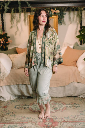 Fleur De Soleil Pixie Crop Kimono w/ Florals & Butterfly
