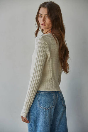 Knit Cable Sweater Cotton Button Down Cardigan
