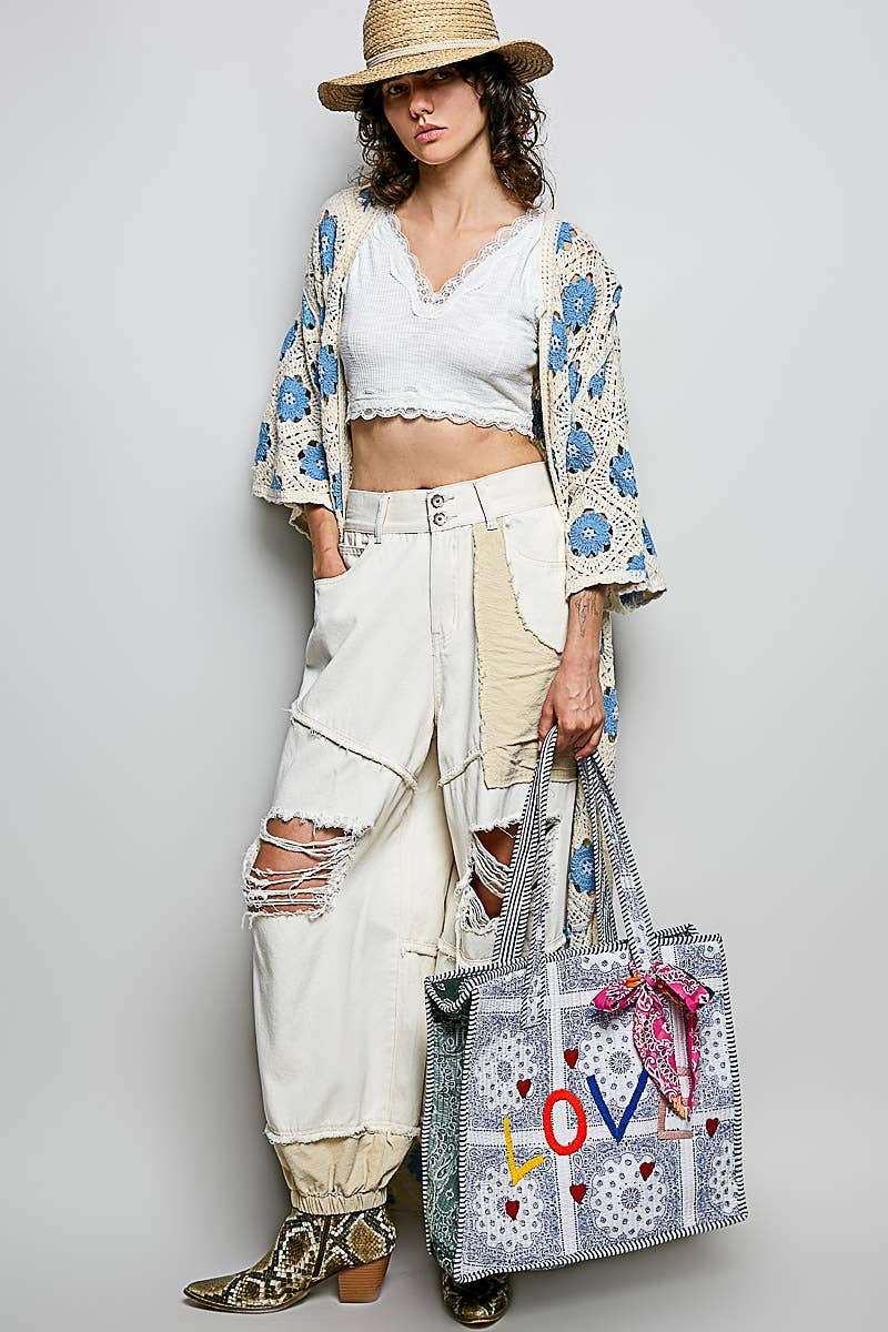 Quilted Natural Paisley LOVE Tote Bag