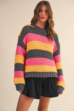 Multi Color Striped Sweater Knit Top