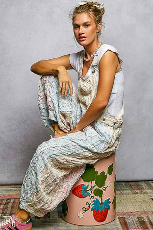 Boho Floral Lace-Trim Front-Zip Overalls
