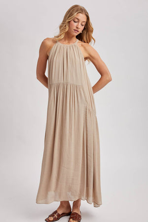 Gathered Halter Neck Flowy Maxi Dress