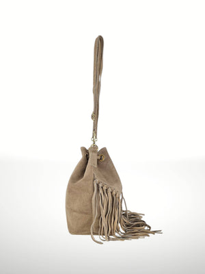 Emanuela Suede Leather Fringe Bag - Gray
