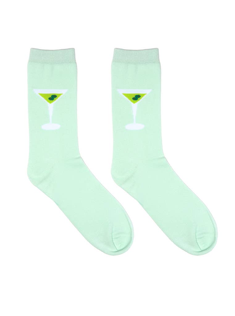 Martini Glass 3D Crew Socks – Green