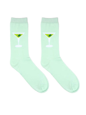 Martini Glass 3D Crew Socks – Green