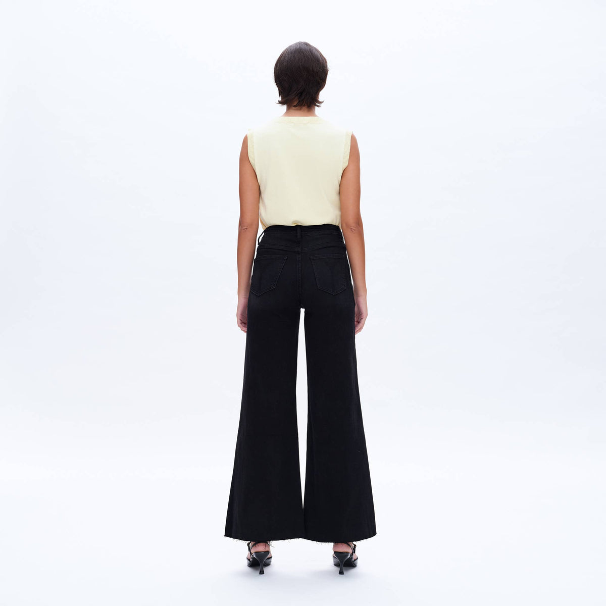 Black High Rise Wide Leg Jean with Raw Hem