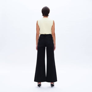 Black High Rise Wide Leg Jean with Raw Hem