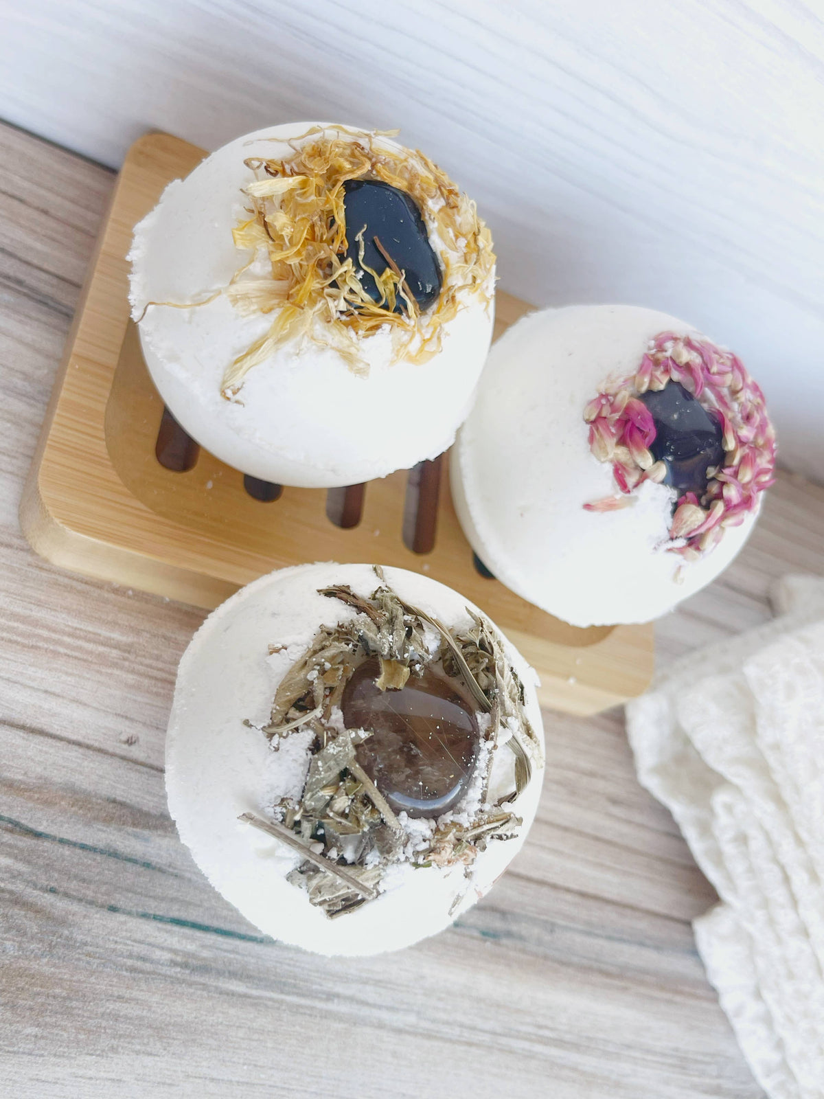 Smoky Quartz Bath Bomb with Dried Flowers