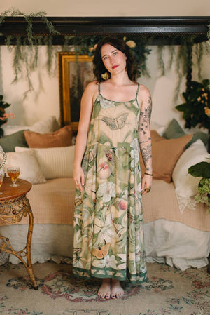 Fleur De Soleil Bohéme Long Maxi Slip Dress w/ Florals