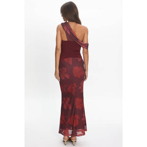 FLORAL ONE SHOULDER DRAPED MAXI DRESS