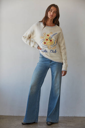 Ivory Blue Knit Pullover Sweater