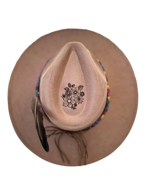 Western Burned Hat Retro Vintage Hippie Floral
