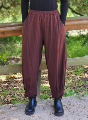 BOTTOM GATHER PANT JERSEY BROWN