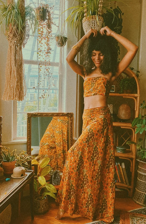 Silk Vintage Floral Palazzo Pants
