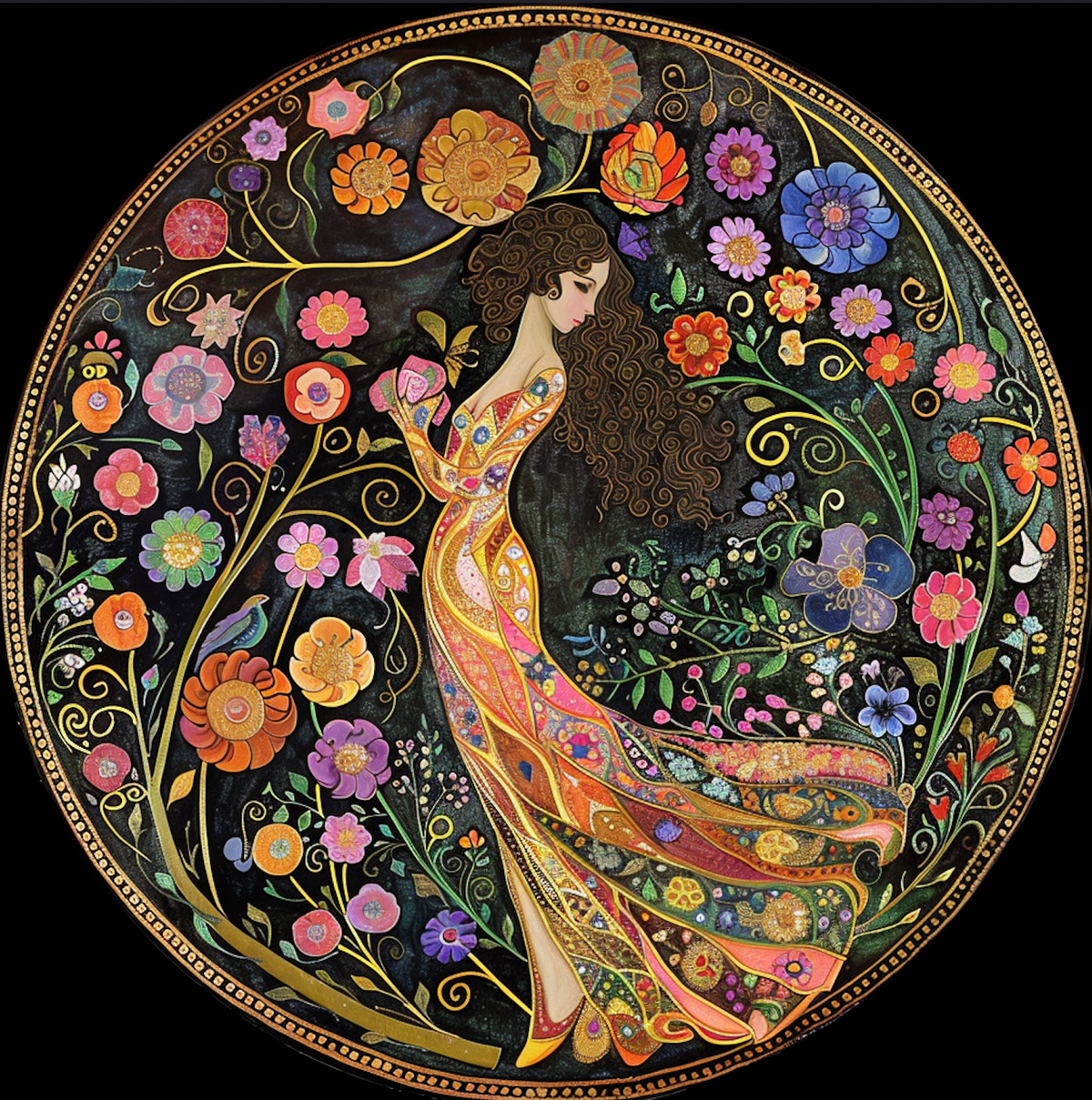 Spring Magic Garden Goddess Tambourine Wall Accent