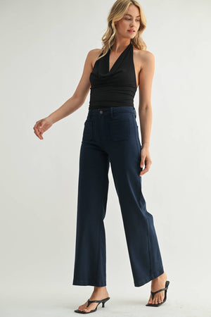 NAVY  Pants - Mini Patch Pocket Wide Leg