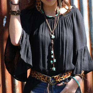 Genuine Leather Lasso Necklace with Turquoise Accents