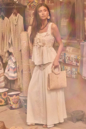 Floral-Embroidered Drop-Waist Yoke Maxi Skirt