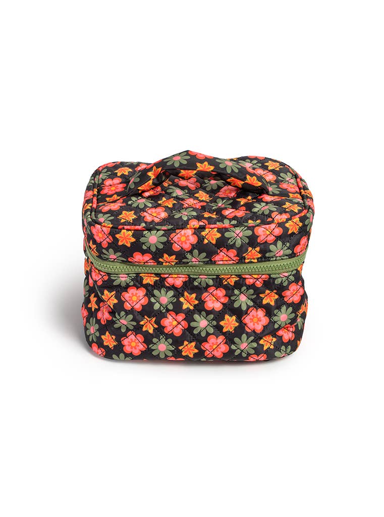 Flower Print Cosmetic Travel Case – Black
