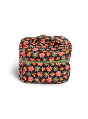 Flower Print Cosmetic Travel Case – Black