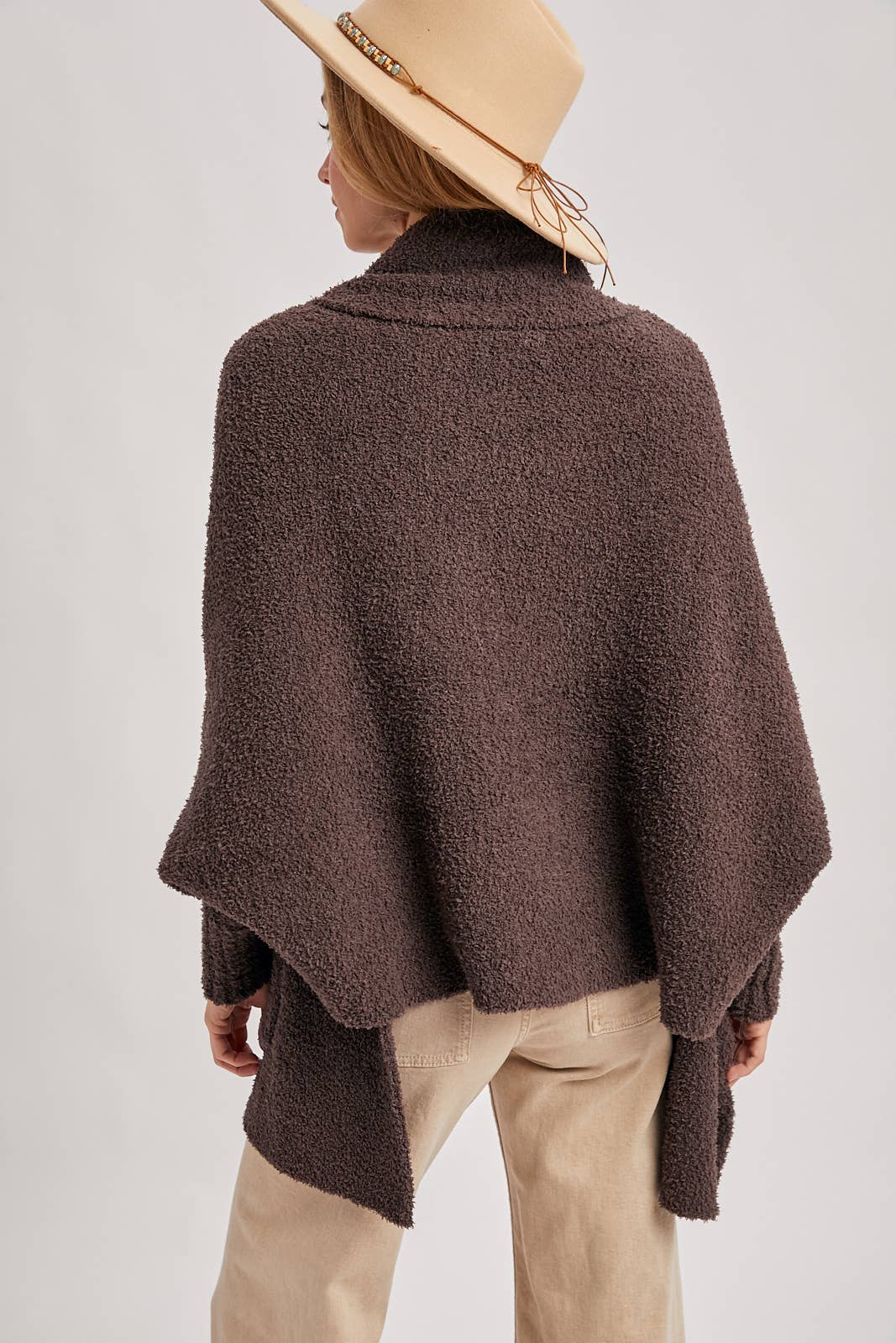 Open Front Blanket Wrap Boucle Knit Cardigan
