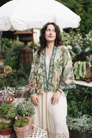 Fleur De Soleil Pixie Crop Kimono w/ Florals & Butterfly