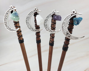 Gemstone Moon Hair Sticks - Moon / Wisdom