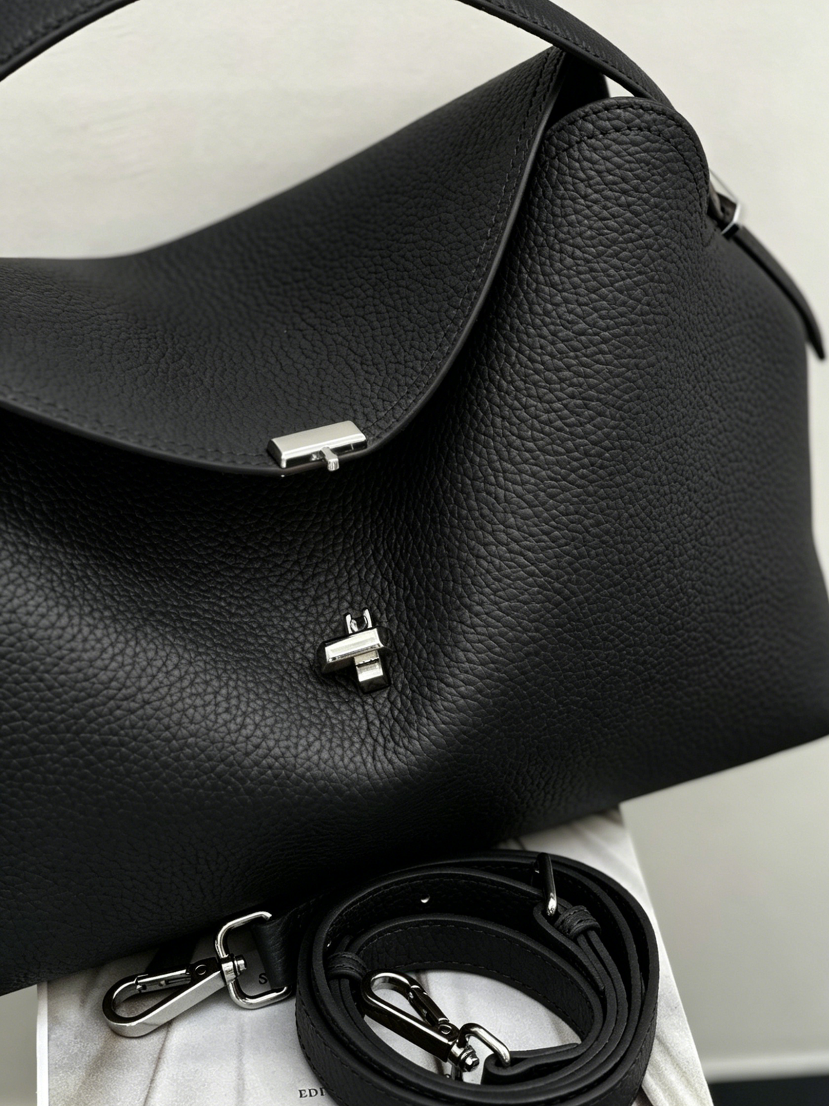 Top-Grain Leather Shoulder Tote Bag with Top Handles