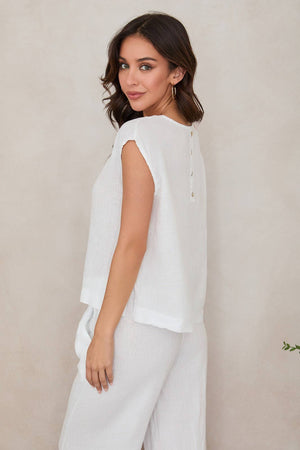 V-neck Linen Sleeveless Top