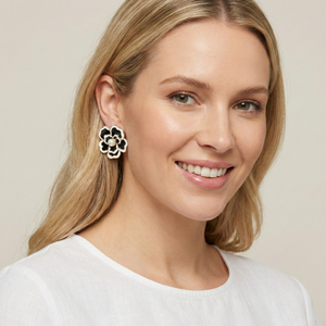 Black & White Flower Statement Earrings | Handmade Jewelry