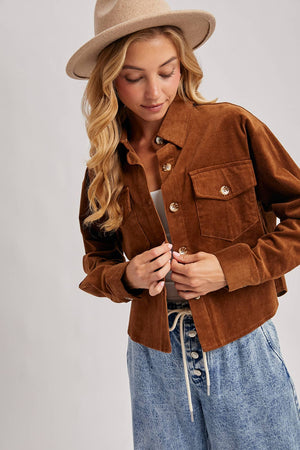CORDUROY CROPPED BUTTON DOWN SHIRT JACKET