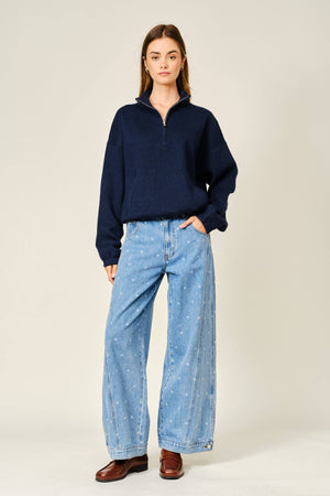 Polka Dot Curved Seam Barrel Jeans